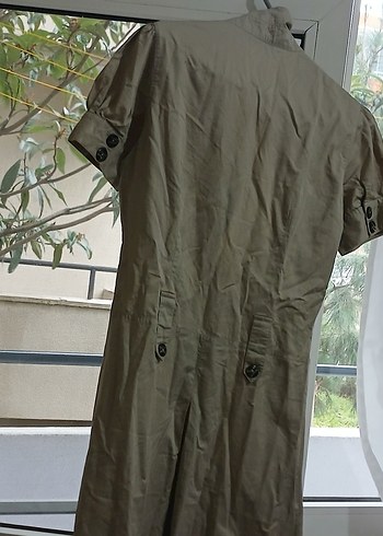 Düğmeli Bej Midi Elbise - Görsel 2