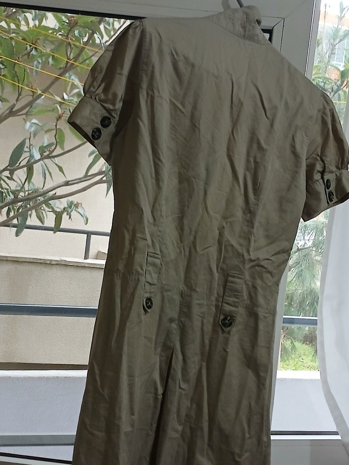 Düğmeli Bej Midi Elbise - Görsel 2