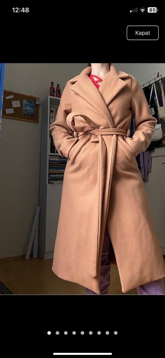 Bej Midi Kadın Kaban Notched Yaka - Görsel 2