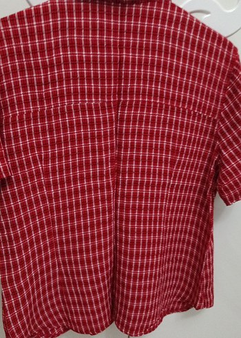 Kısa Kollu Düğmeli Kırmızı Kadın Gömlek - Görsel 5