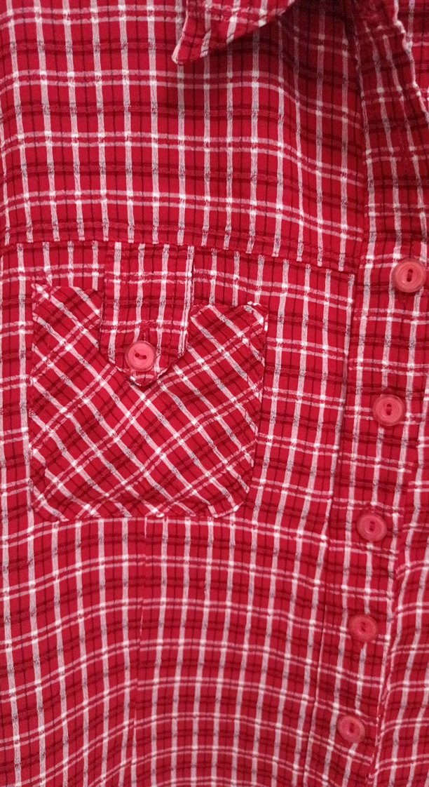 Kısa Kollu Düğmeli Kırmızı Kadın Gömlek - Görsel 2