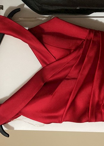 Kırmızı Drapeli Uzun Abiye Elbise - Görsel 3
