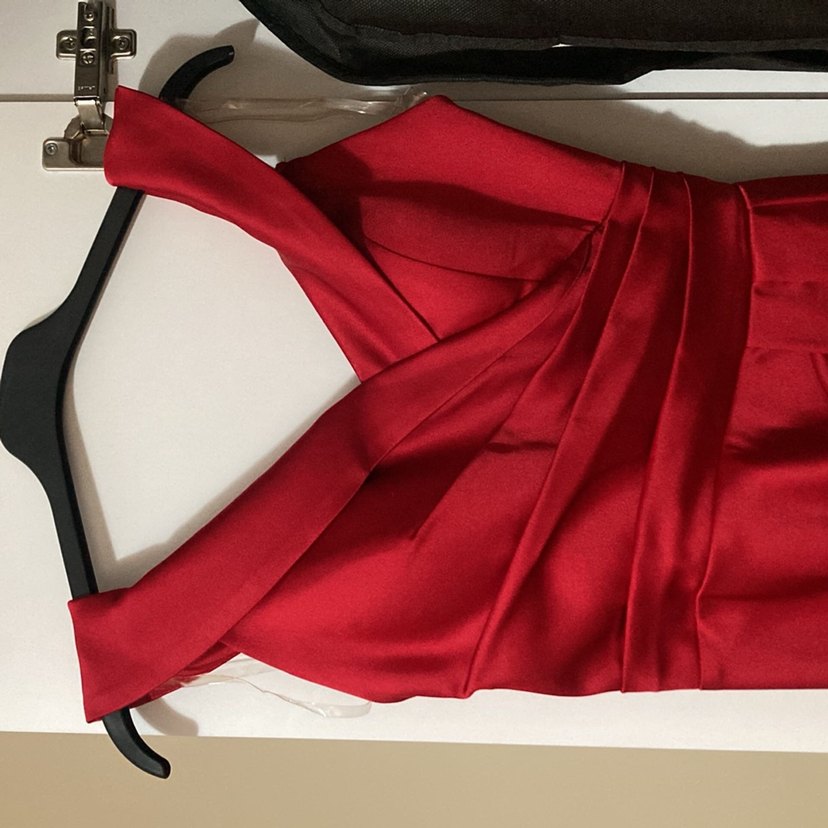 Kırmızı Drapeli Uzun Abiye Elbise - Görsel 3