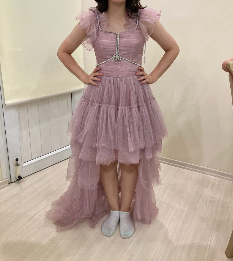 Detaylı Pembe Midi Abiye Elbise - Görsel 2