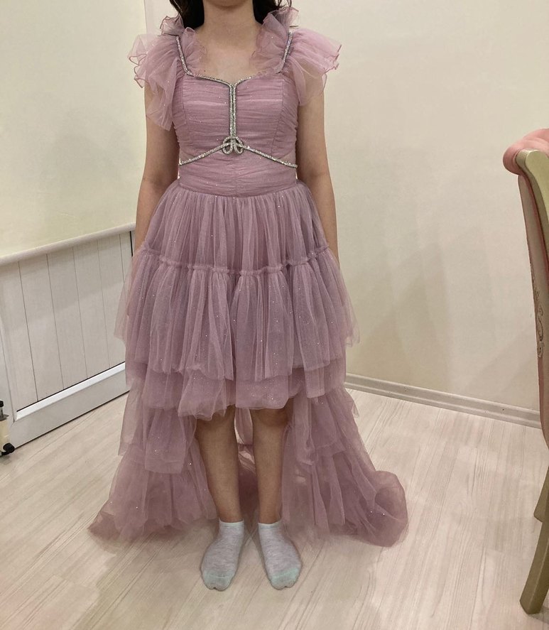 Detaylı Pembe Midi Abiye Elbise - Görsel 4