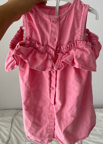 Pembe Keten Fırfırlı Kolsuz Kız Elbisesi