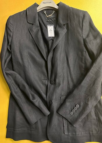 NetWork Zincir Detaylı SİYAH KETEN Kadın Blazer Ceket - Görsel 2