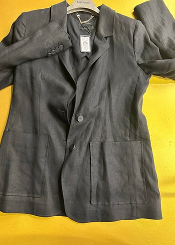 NetWork Zincir Detaylı SİYAH KETEN Kadın Blazer Ceket - Görsel 5