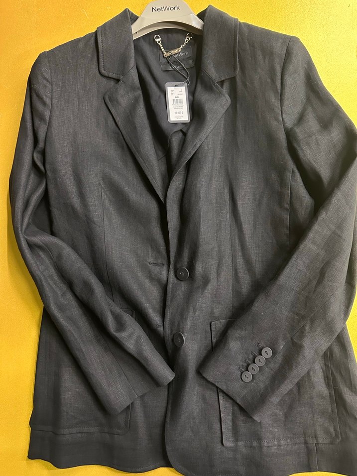 NetWork Zincir Detaylı SİYAH KETEN Kadın Blazer Ceket - Görsel 2