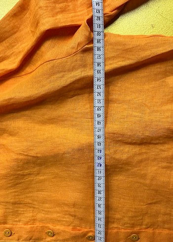 Turuncu Keten Düğmeli Kadın Gömlek - Görsel 5