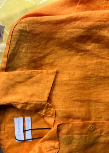 Turuncu Keten Düğmeli Kadın Gömlek - Görsel 2