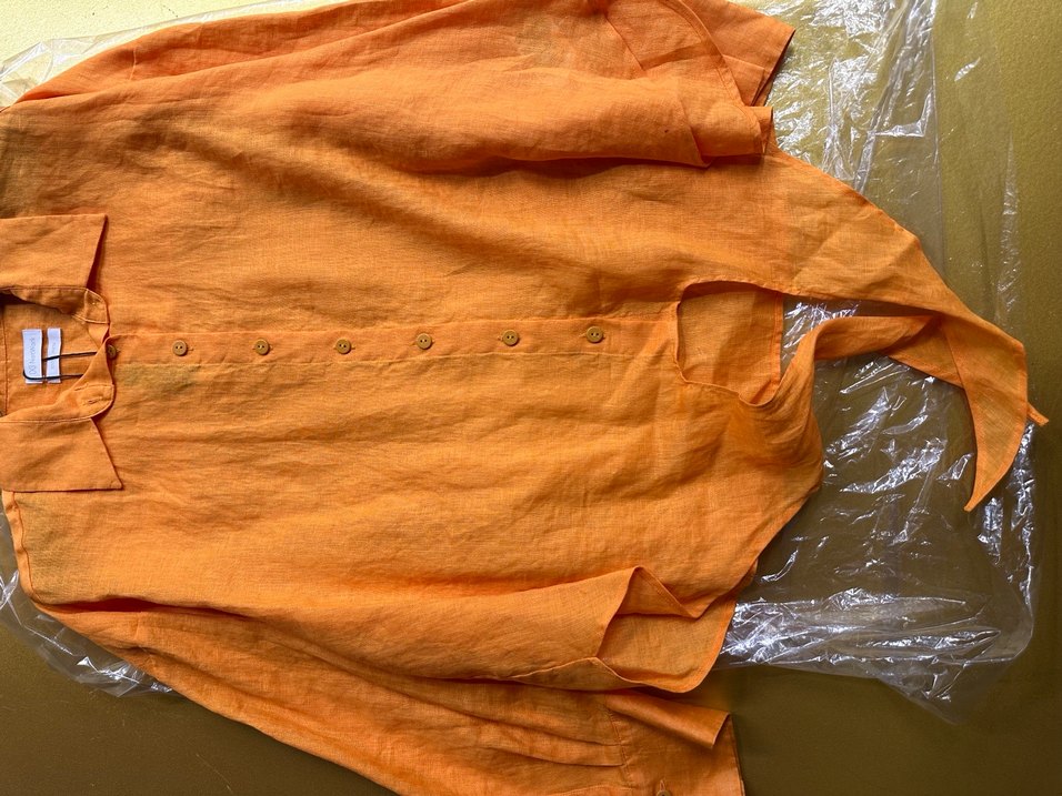 Turuncu Keten Düğmeli Kadın Gömlek - Görsel 3