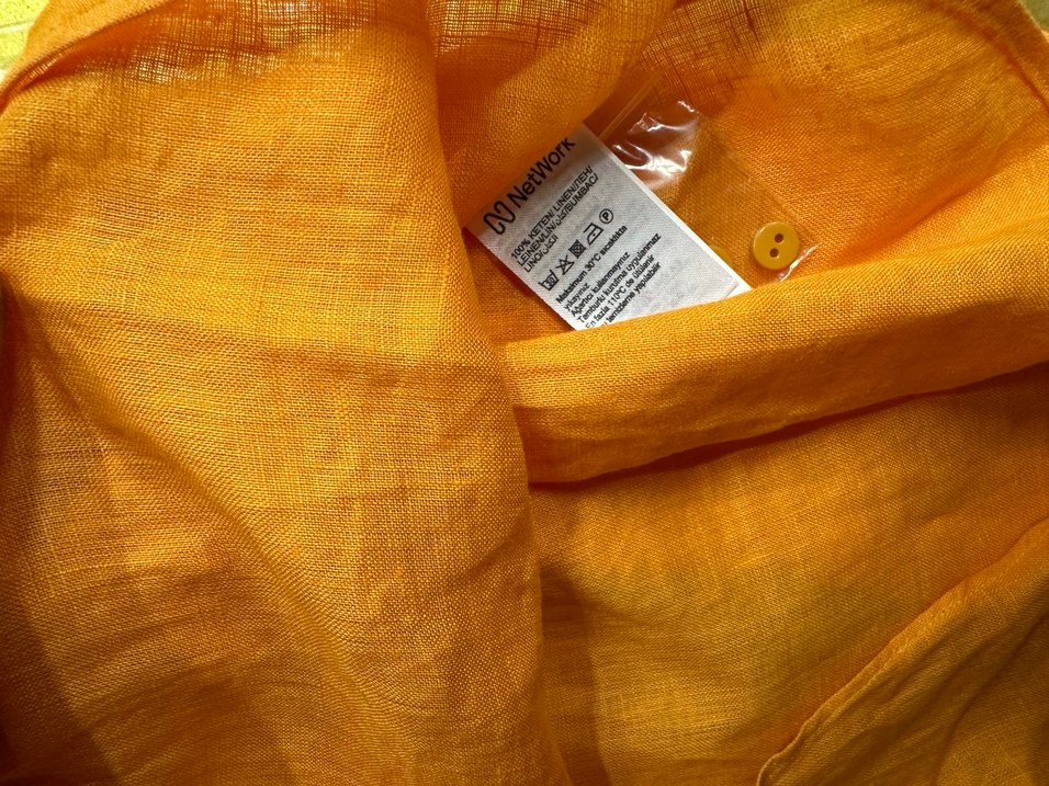 Turuncu Keten Düğmeli Kadın Gömlek - Görsel 4