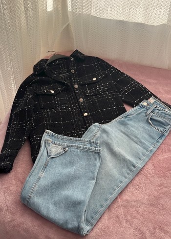 Düğmeli Siyah Kadın Denim Ceket
