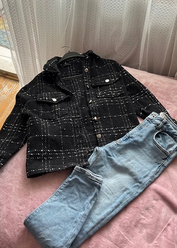 Kadın Siyah Kareli Denim Ceket İKİ ÜRÜN