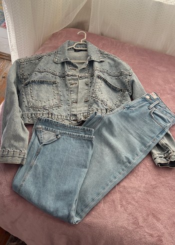 Gri Düğmeli Kadın Denim Ceket