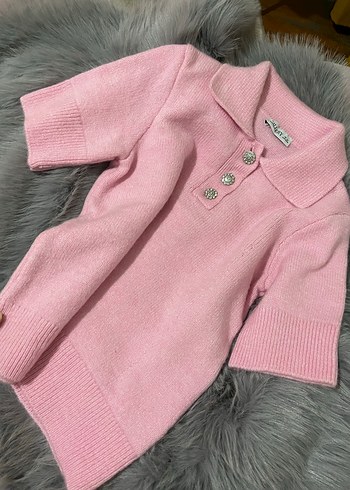 Düğmeli Pembe Örgü Kadın Kazak - Görsel 2