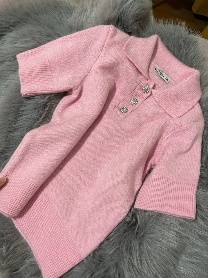 Düğmeli Pembe Örgü Kadın Kazak - Görsel 2