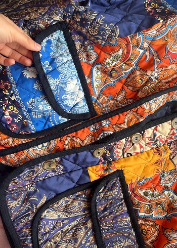 Renkli Bohem Kadın Ceket, Fermuarlı, Gevşek Kesim - Görsel 3