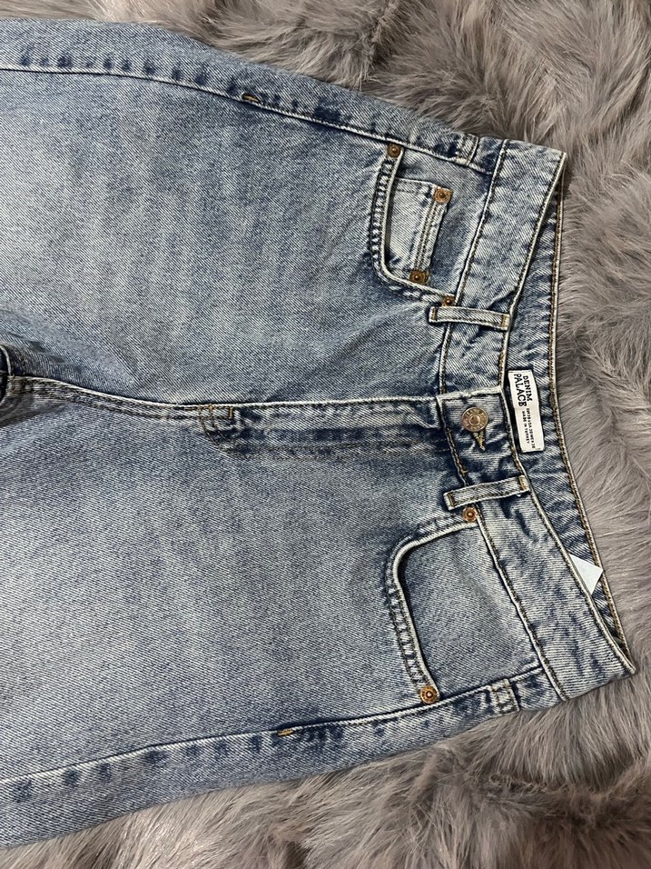 Gri Kadın Kot Pantolon Midi Boy Kürklü - Görsel 3