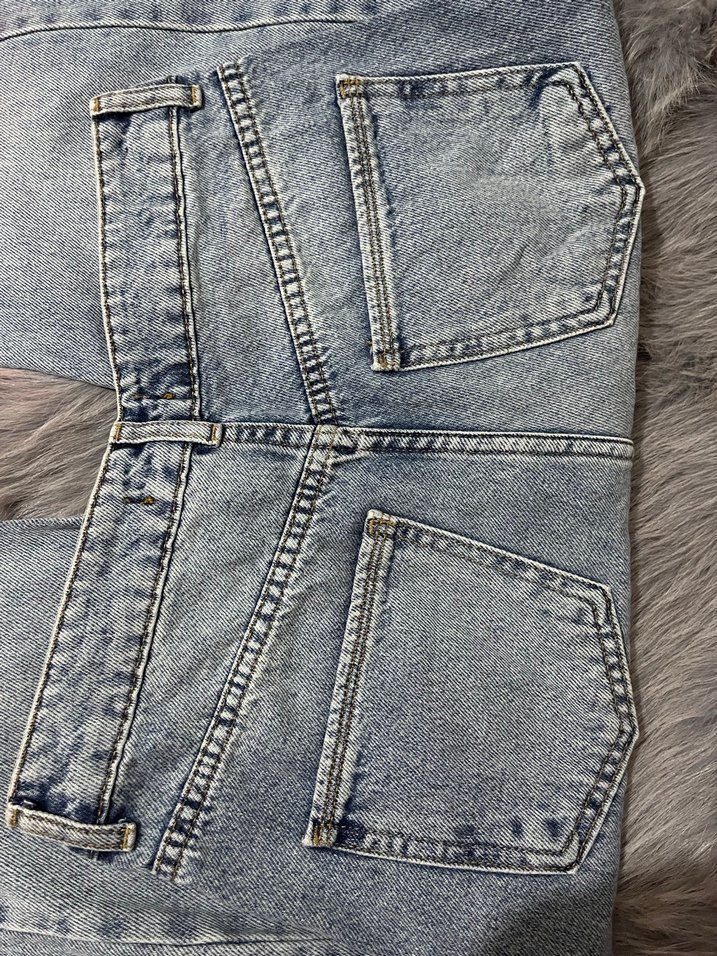 Gri Kadın Kot Pantolon Midi Boy Kürklü - Görsel 4