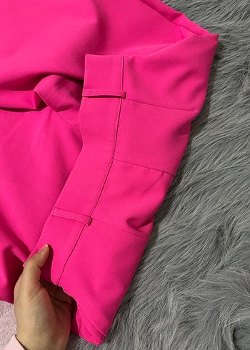 Pembe Midi Kumaş Kadın Pantolon - Görsel 3