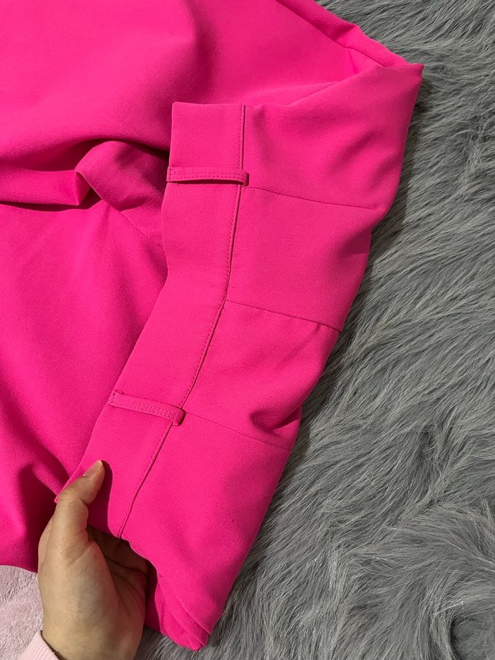 Pembe Midi Kumaş Kadın Pantolon - Görsel 3