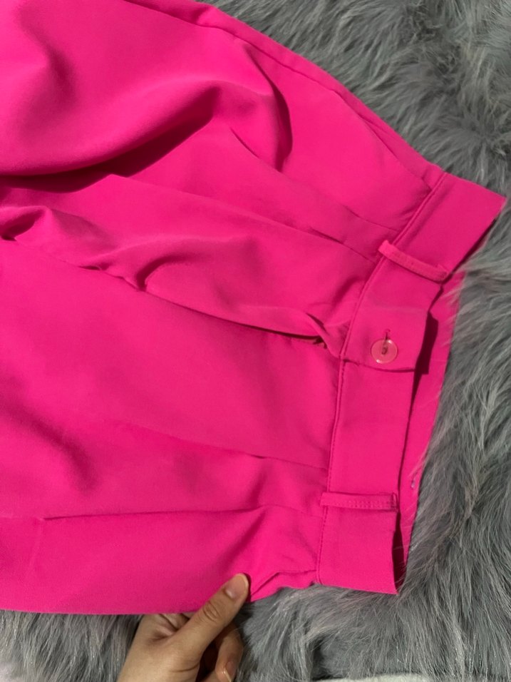 Pembe Midi Kumaş Kadın Pantolon - Görsel 2