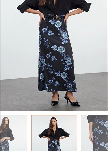 Mavi Çiçek Desenli Uzun Kadın Etek - Görsel 2