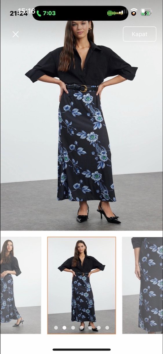 Mavi Çiçek Desenli Uzun Kadın Etek - Görsel 2