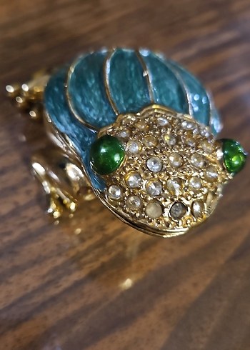 Turkuaz Boncuk İşlemeli Vintage Kurbağa Biblo - Görsel 3