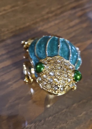 Turkuaz Boncuk İşlemeli Vintage Kurbağa Biblo - Görsel 6