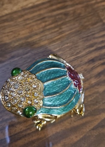 Turkuaz Boncuk İşlemeli Vintage Kurbağa Biblo - Görsel 2