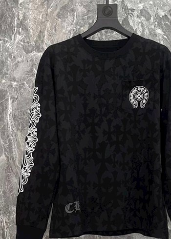 LC Waikiki Gotik Siyah Desenli Bisiklet Yaka Sweatshirt