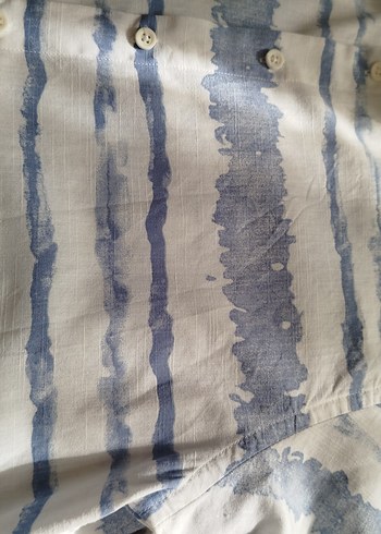 Koton Erkek Mavi Batik Desenli Keten Gömlek