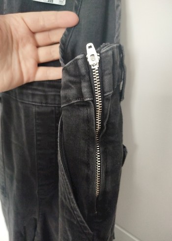 Siyah Kadın Midi Denim Tulum - Görsel 4