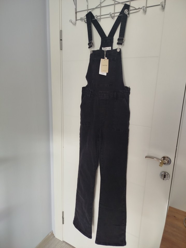 Siyah Kadın Midi Denim Tulum - Görsel 2