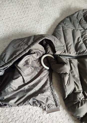 Gri Kapüşonlu erkek  Kışlık Mont - Görsel 8