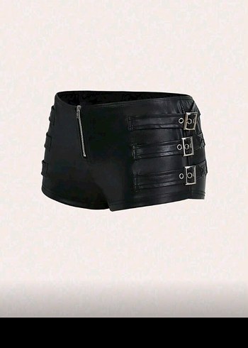 Siyah Deri Kemerli Mini Goth Şort - Görsel 4