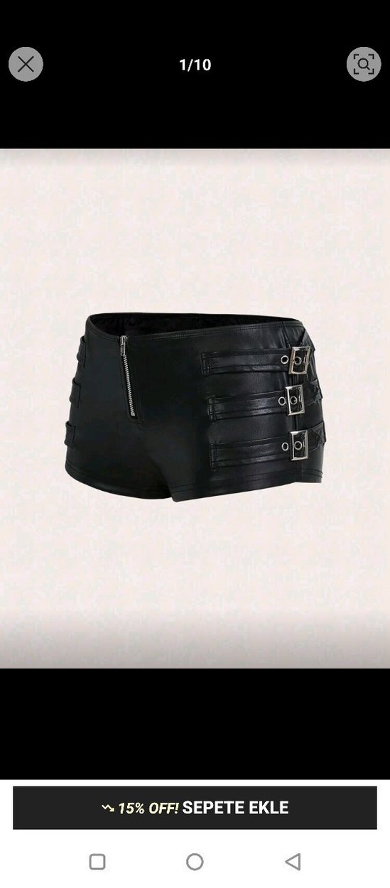 Siyah Deri Kemerli Mini Goth Şort - Görsel 4