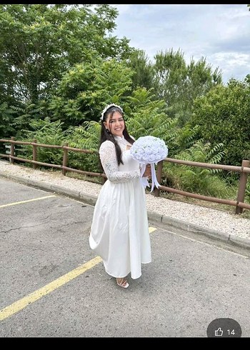 Uzun Beyaz Kadın Elbise, Dantel Detaylı - Görsel 6