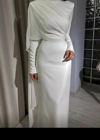 Uzun Beyaz Kadın Elbise, Dantel Detaylı - Görsel 11