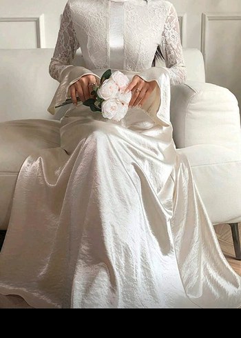 Uzun Beyaz Kadın Elbise, Dantel Detaylı - Görsel 9