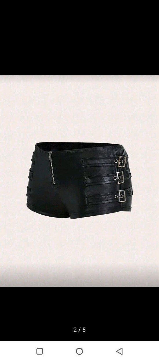 Kemerli Siyah Deri Mini Şort - Görsel 2