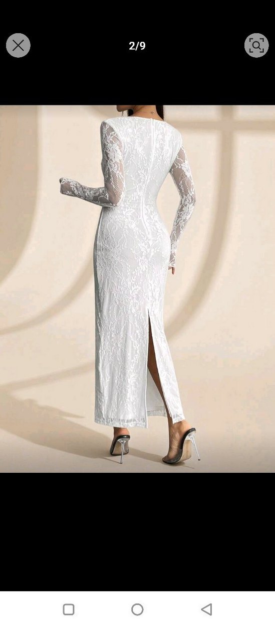 Dantel Detaylı Uzun Kollu Beyaz Nişan,Söz Nikah Elbisesi - Görsel 5