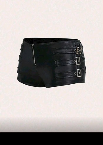 Kemerli Siyah Deri Mini Şort3gunde teslimat - Görsel 2