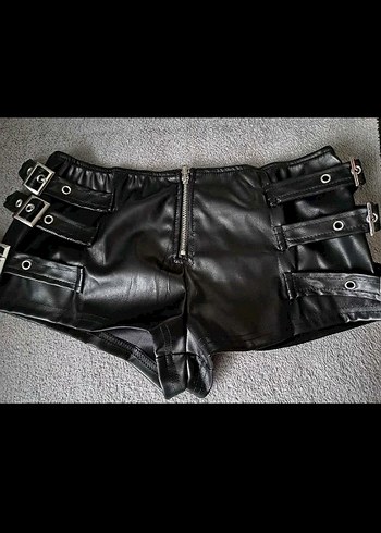 Kemerli Siyah Deri Mini Şort3gunde teslimat - Görsel 11