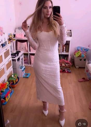 BEYAZ DANTELLİ ÖZEL GÜN ELBİSESİ - Görsel 6