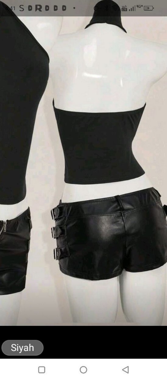 Kadın Siyah Deri Kemerli Mini Şort - Görsel 2