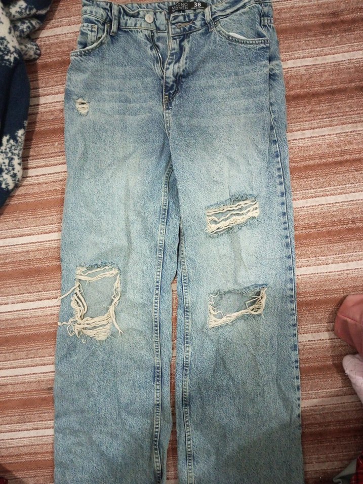 Gri Mavi Kadın Denim Salaş Midi Jean yırtık - Görsel 2